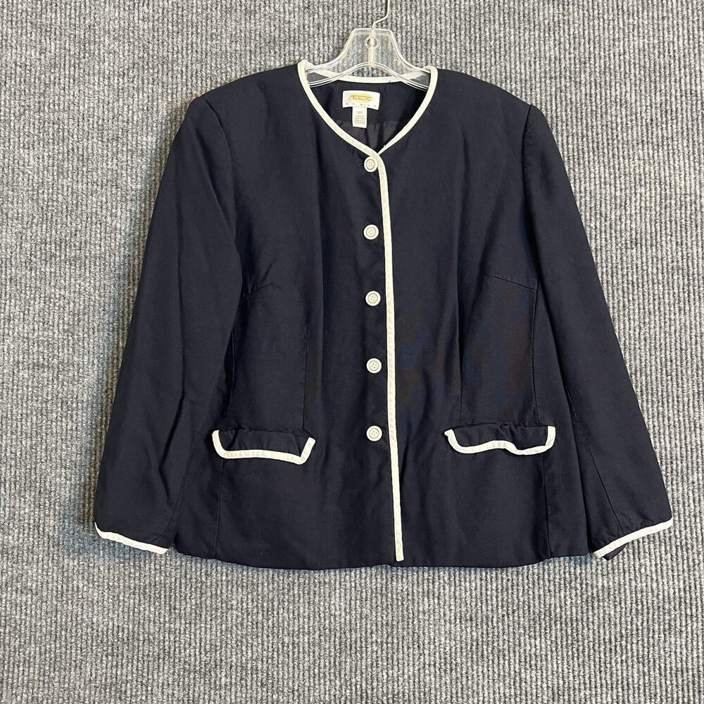 Vintage Talbots Womens Blazer Jacket Size 16W Blue Nautical Button Up Coastal